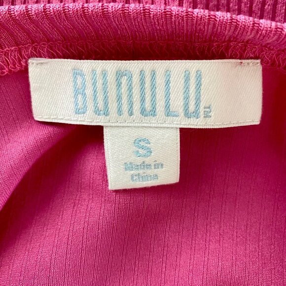 Bunulu Pink Ribbed Textured Top with Detailed Short Sleeves Women's Small - Picture 9 of 11